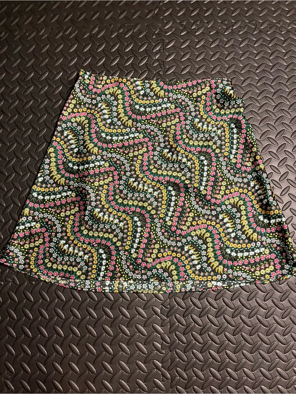 LOFT A-Line Skirt in Black, Pink, Yellow & Green Floral Wave